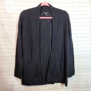 EILEEN FISHER ORGANIC LINEN BLACK OPEN FRONT CARDIGAN, SZ PETITE MEDIUM